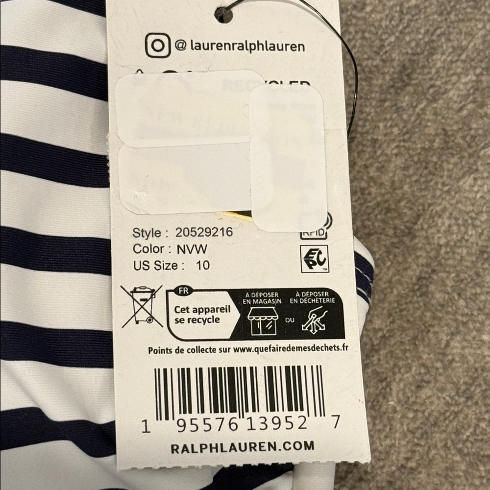 NWT - Ralph Lauren Navy & White Striped Swimsuit One Piece Size 10 - Picture 4 of 10